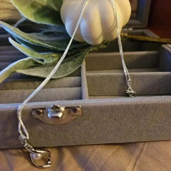 925 Sterling silver pearl pendant necklace, snake chain. - Picture 4 of 5